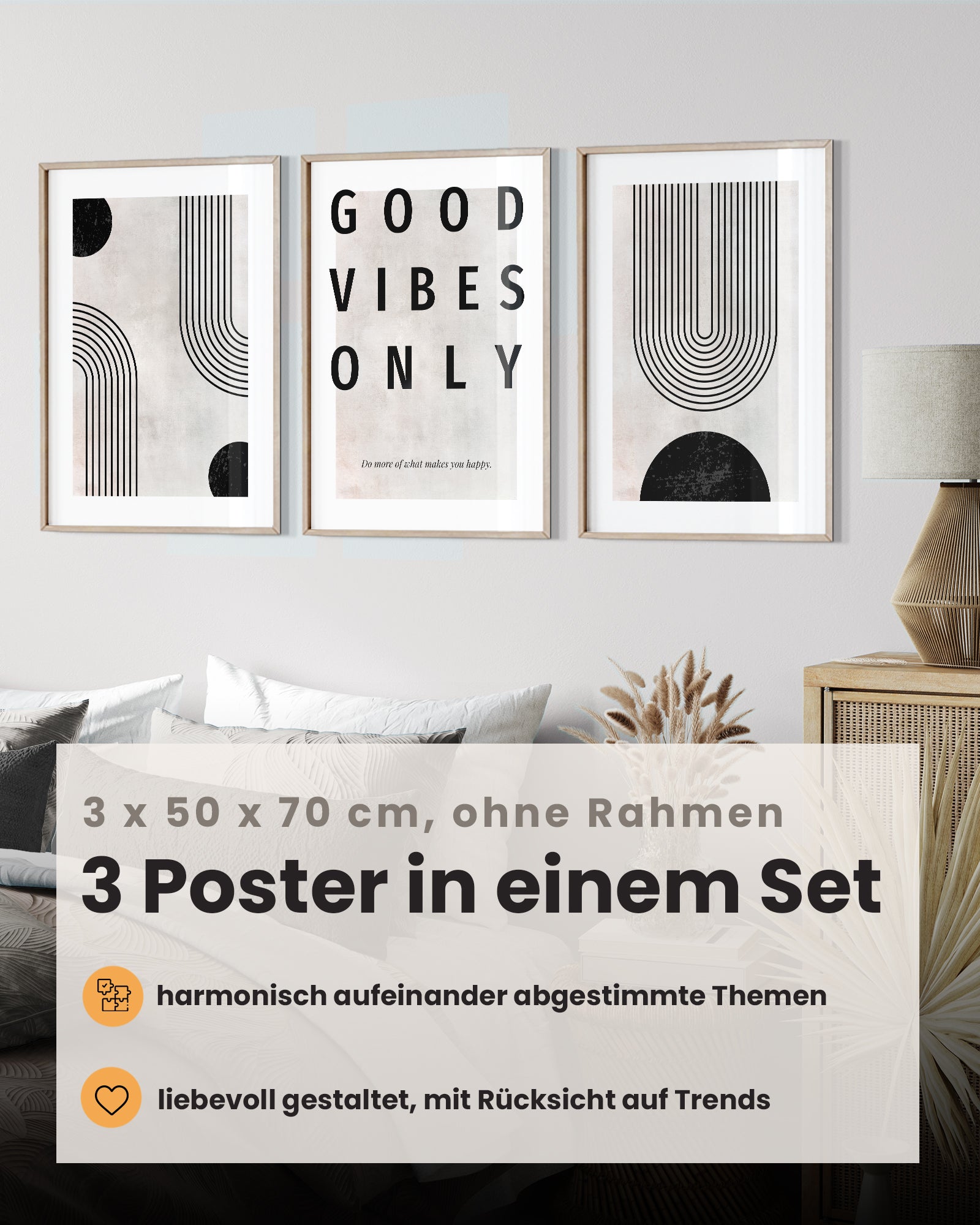 Abstrakt Schwarz Beige 50x70 Poster Set
